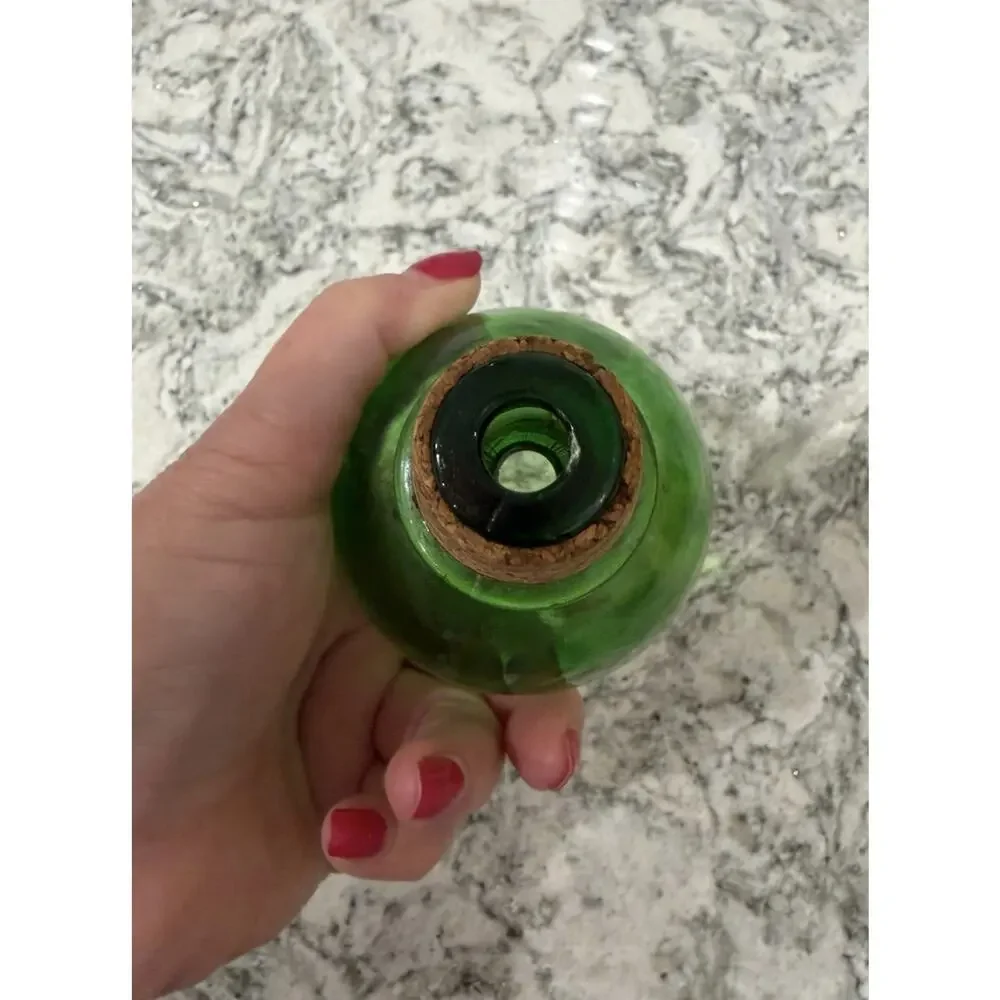 Vintage Hand Blown Emerald Green Glass Ball Decanter Stopper Replacement w/ Cork